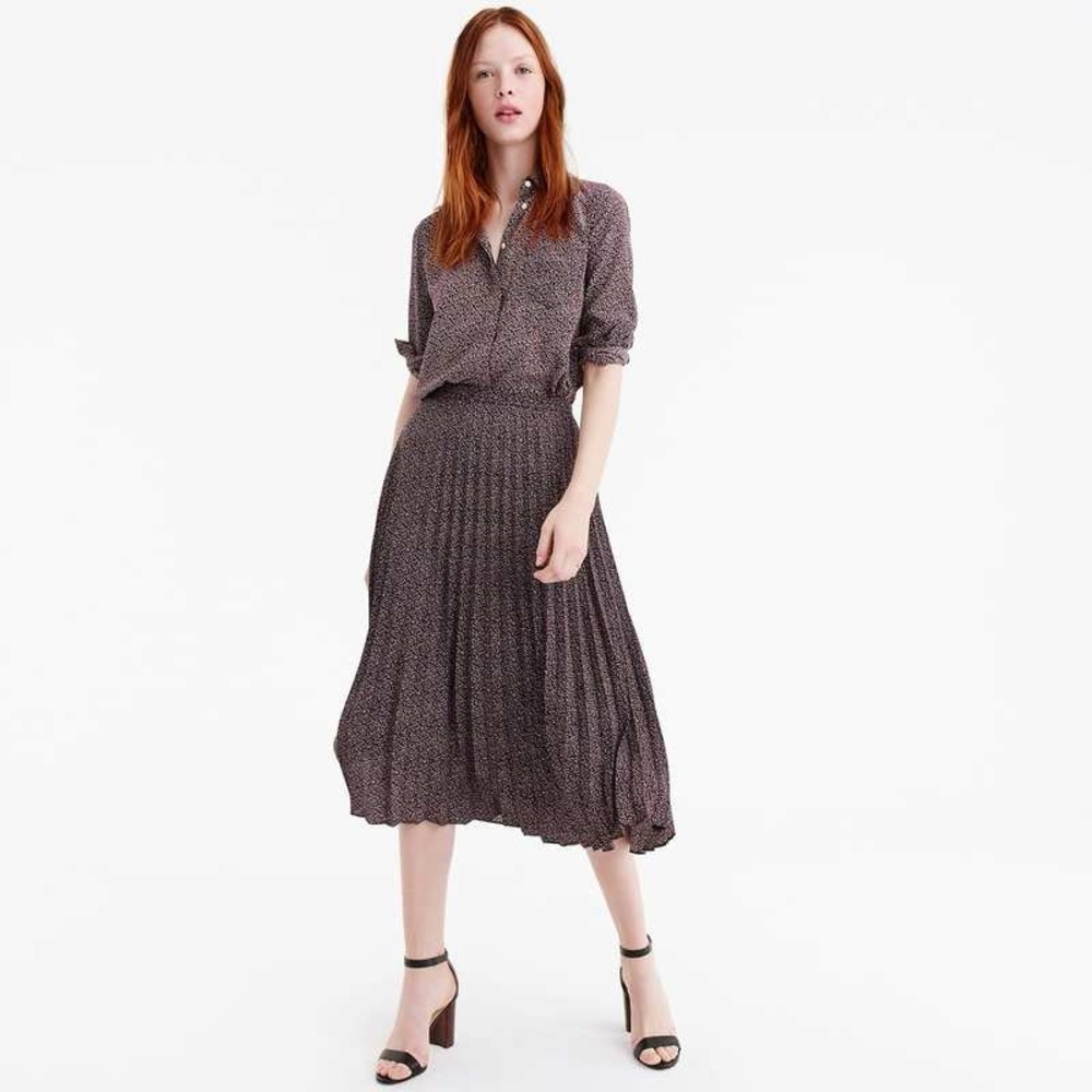J. Crew Pleated Midi Skirt in Mini Party Dot